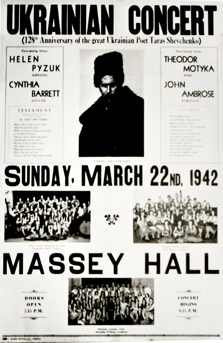 Poster of the Shevchenko Concert at Massey Hall in Toronto, 1942